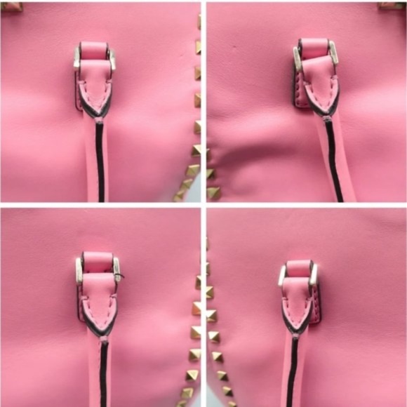 100% Authentic VALENTINO GARAVANI Rockstud Pink Leather Satchel Bag - Picture 7 of 12